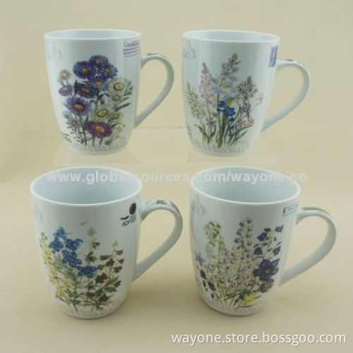 New Bone China Footed Mugs with Floral and Butterfly Design, Royal Shape, Ideal as Present/Food-safe